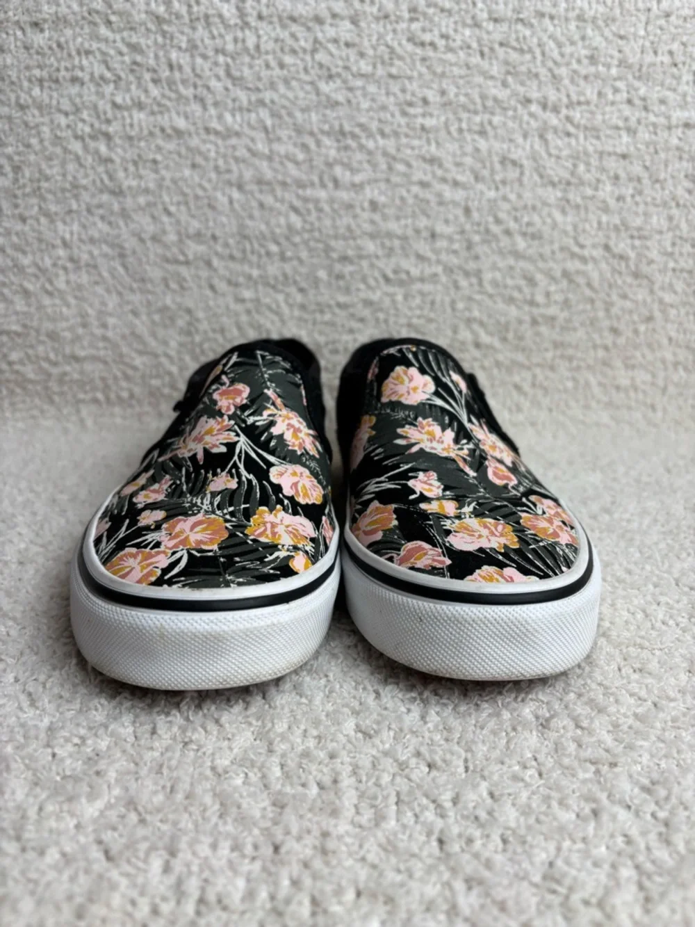 Vans Shoes‎ Womens 6.5 Asher Palm Floral Black White Slip On Comfort Sneaker